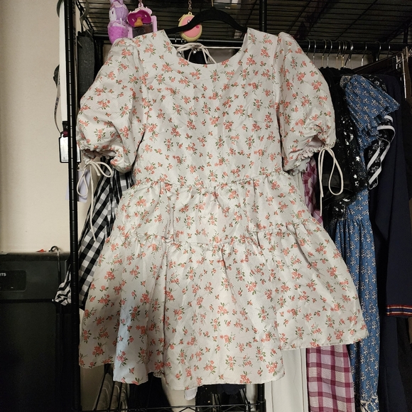 Dream Sister Jane Jaquard Puff Sleeve Babydoll Mini Dress, Small - Picture 4 of 8